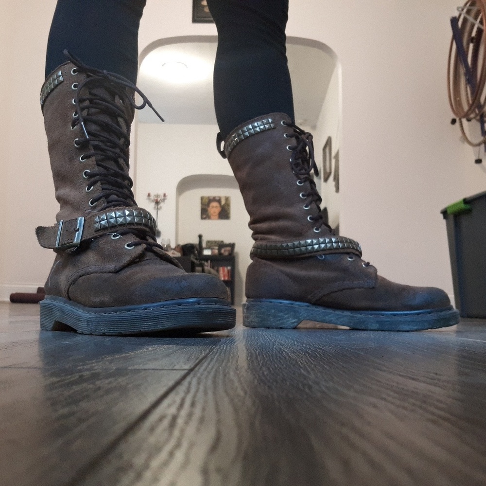 Brown studded Dr . Martens
